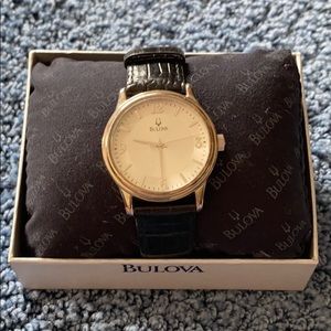 Men’s black and silver Bulova watch